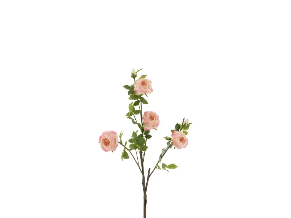 Branche de 4 roses avec feuilles en textile rose 30x30x86 cm