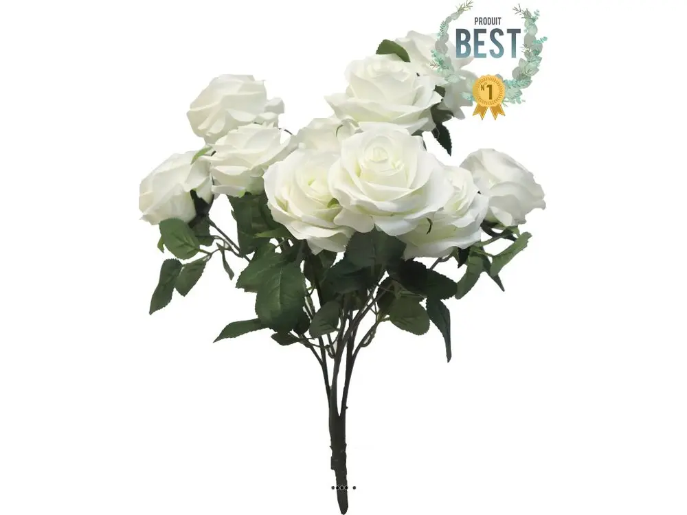 Bouquet de rose Paris artificielle, 10 têtes, H42cm Blanc neige - BEST - couleur: Blanc neige