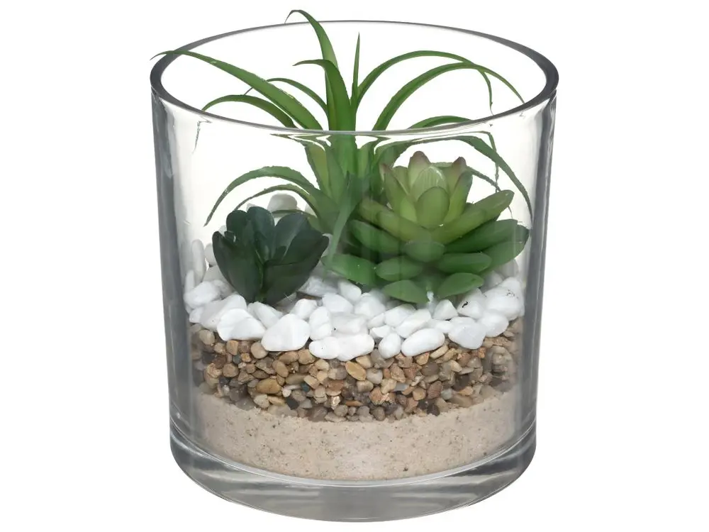 Composition de plantes arificielles Pot en Verre D. 15 x H. 16 cm