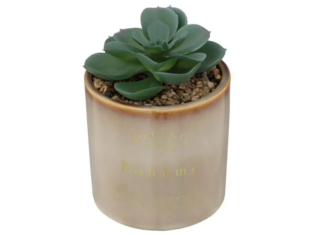 Plante grasse artificielle Pot en céramique émaillée H 14 cm