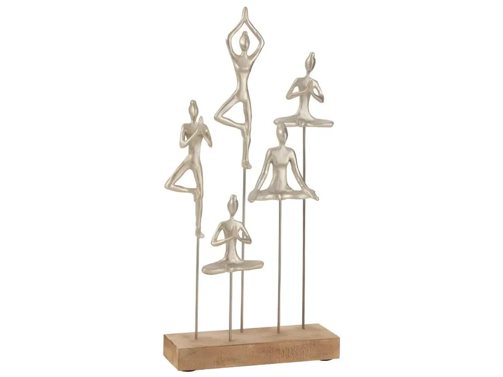 Statuette Déco "Femmes Yoga" 52cm Argent & Beige