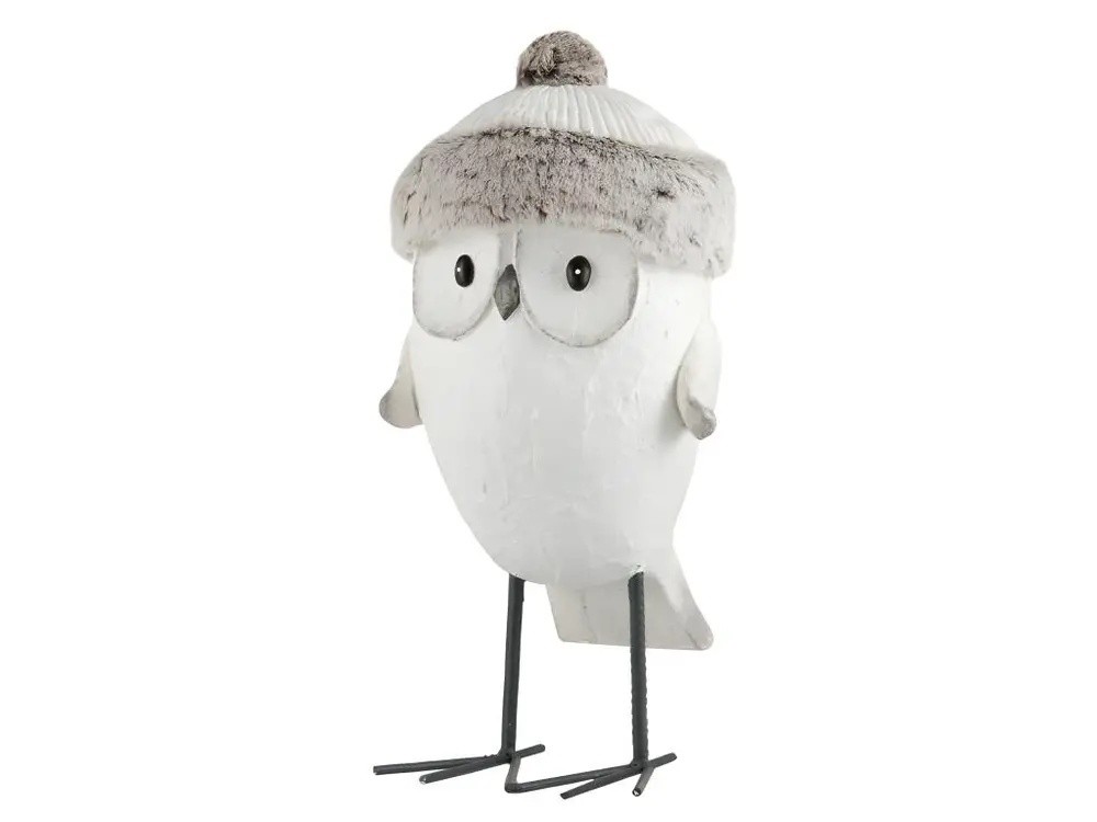 Statue Déco "Hibou avec Bonnet" 52cm Blanc