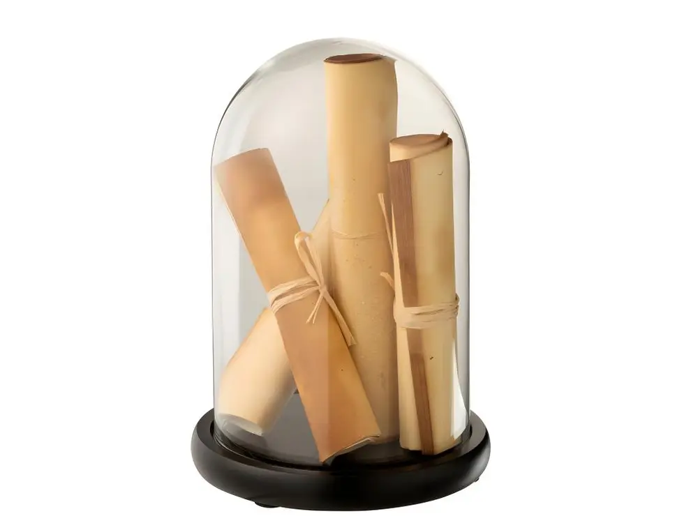 Cloche Déco en Verre "Parchemins" 25cm Beige