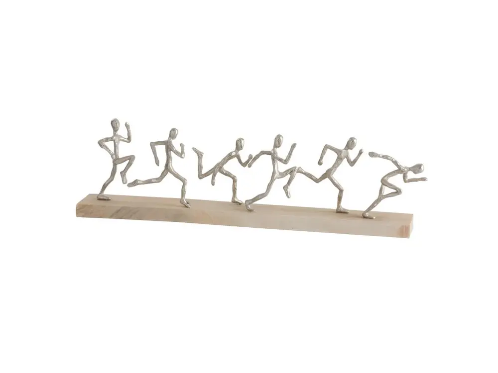 Statuette Déco "6 Coureurs" 67cm Naturel & Argent