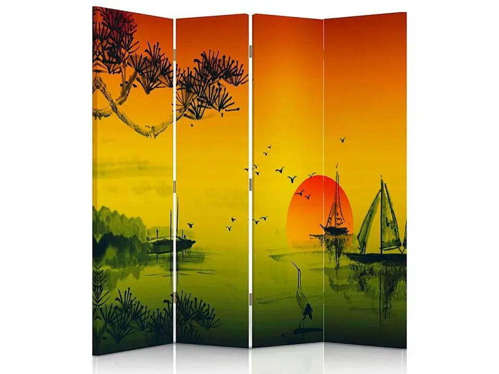 Paravent paysage japon 2 4 volets - 145 x 150 cm - 2 faces R° V° + rotation 360°