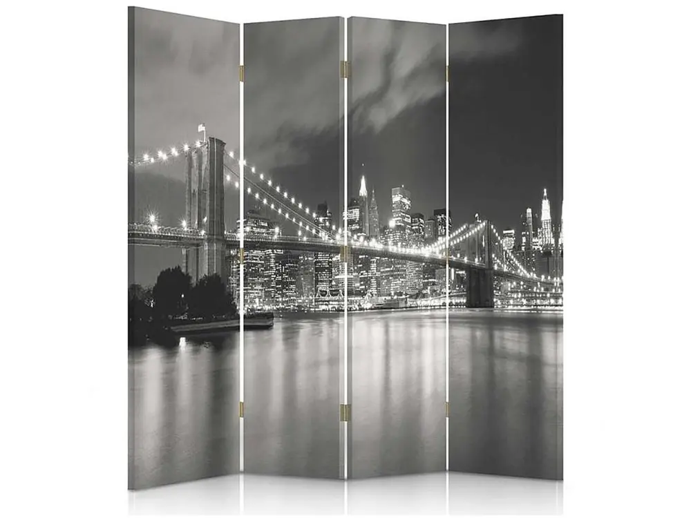 Paravent pont de brooklyn la nuit 4 volets - 145 x 180 cm - 2 faces R° V° + rotation 360°