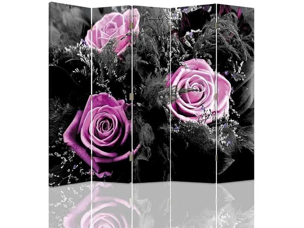 Paravent roses 5 volets - 180 x 180 cm - 2 faces R° V° + rotation 360°