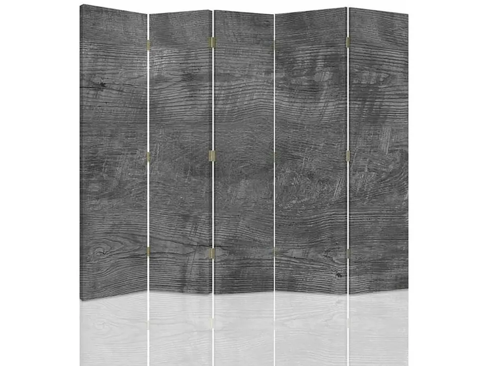 Paravent gris bois 5 volets - 180 x 150 cm - 1 face déco, 1 face noir