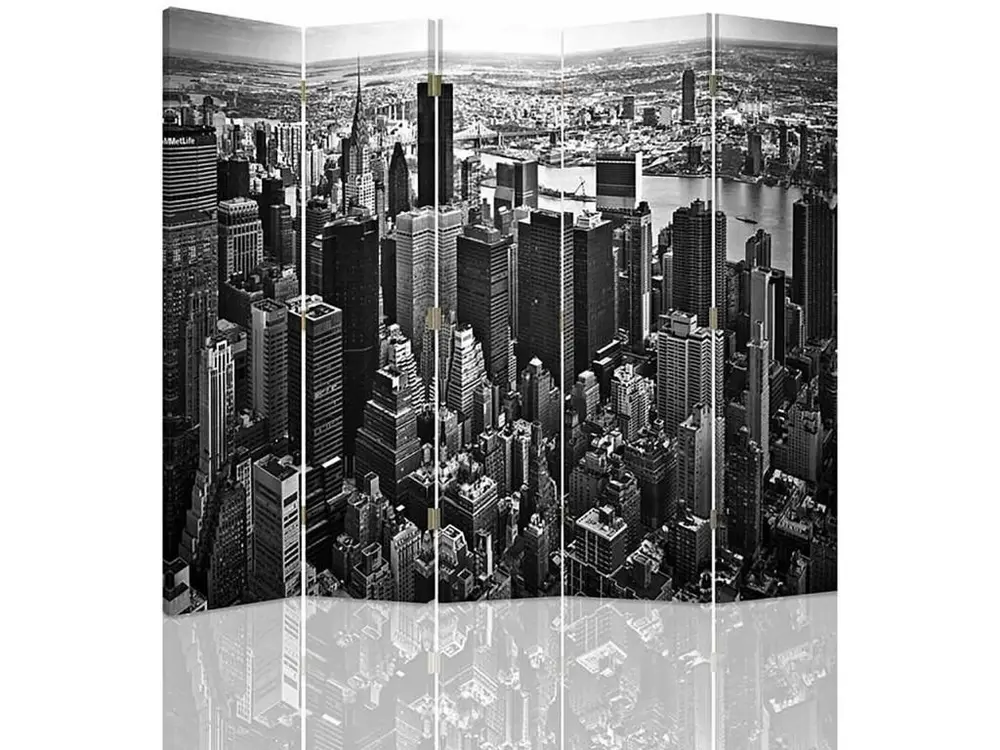 Paravent manhattan 5 volets - 180 x 150 cm - 2 faces R° V° + rotation 360°