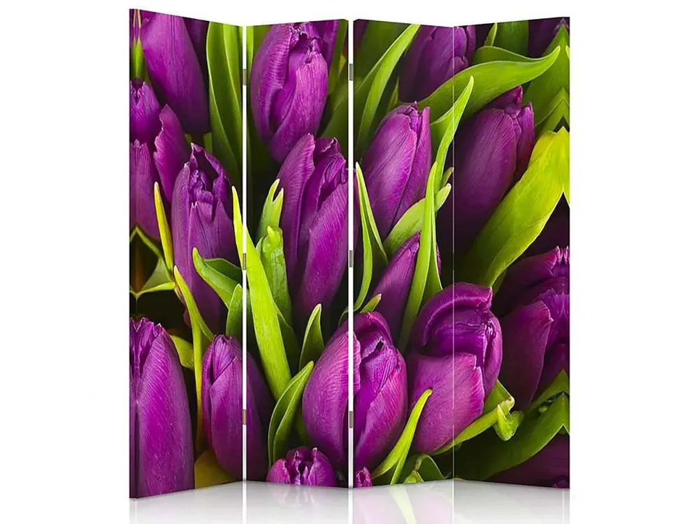 Paravent tulipes bordeaux 4 volets - 145 x 180 cm - 2 faces R° V°