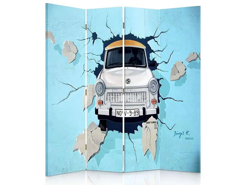 Paravent trabant une voiture 4 volets - 145 x 150 cm - 2 faces R° V° + rotation 360°