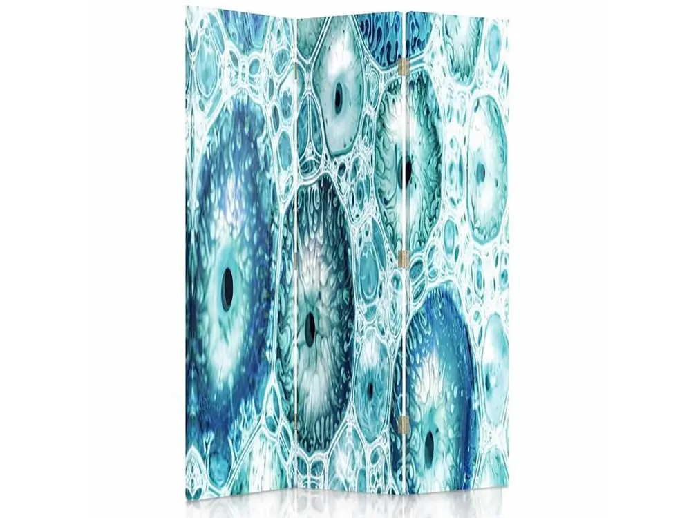 Paravent motif bleu 3 volets - 110 x 180 cm - 2 faces R° V° + rotation 360°