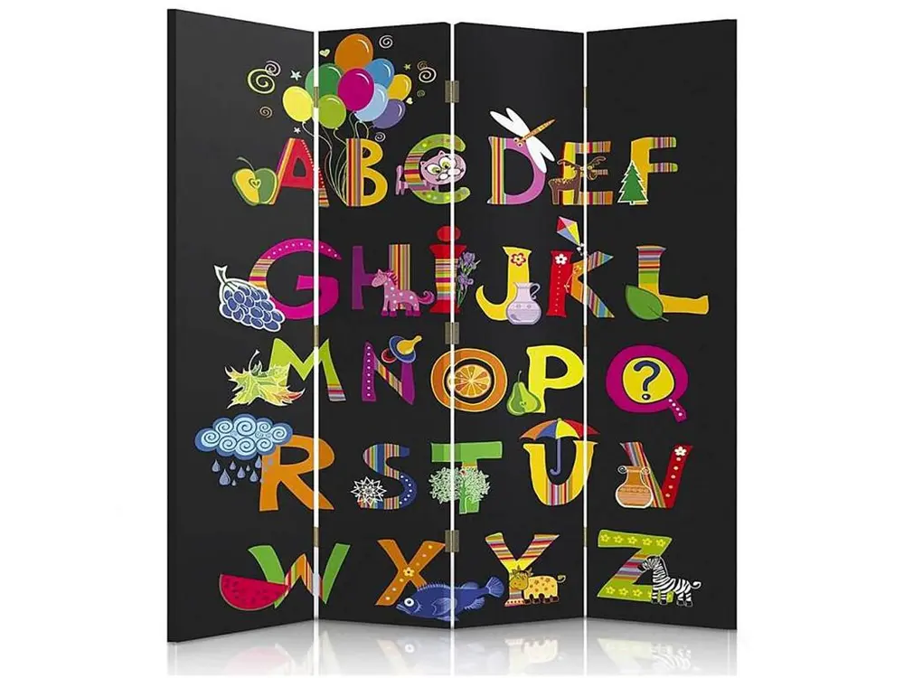 Paravent enfant les alphabet 3 4 volets - 145 x 180 cm - 2 faces R° V° + rotation 360°