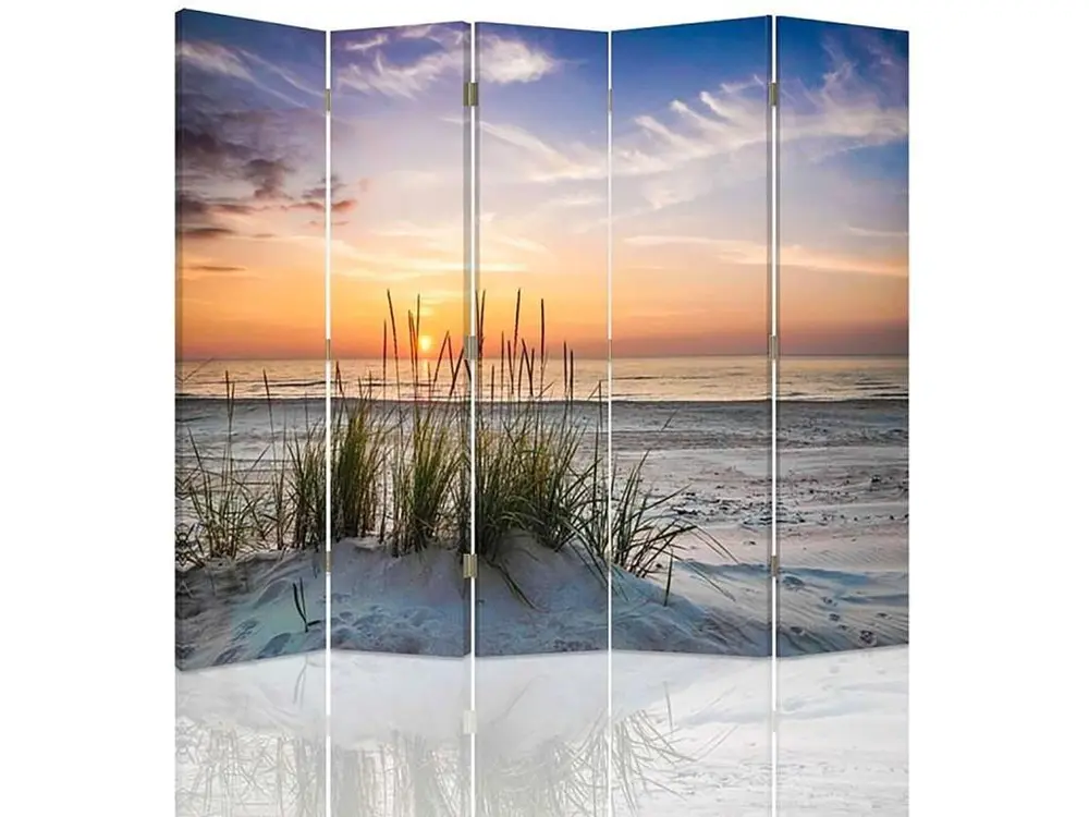 Paravent de l'herbe sur la plage 5 volets - 180 x 180 cm - 2 faces R° V° + rotation 360°