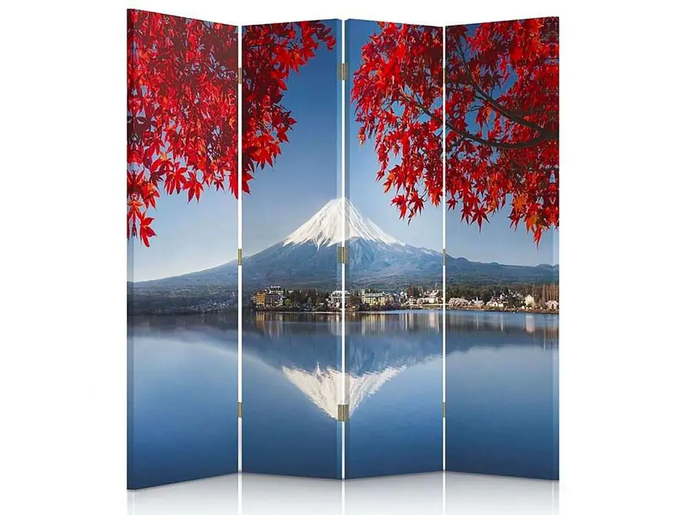 Paravent 4 voir panneaux du mont fuji 4 volets - 145 x 180 cm - 2 faces R° V°