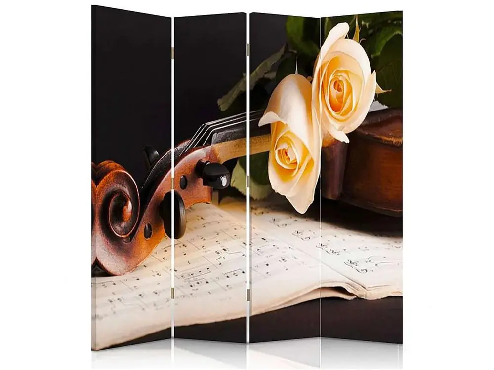 Paravent violon roses 4 volets - 145 x 150 cm - 2 faces R° V°