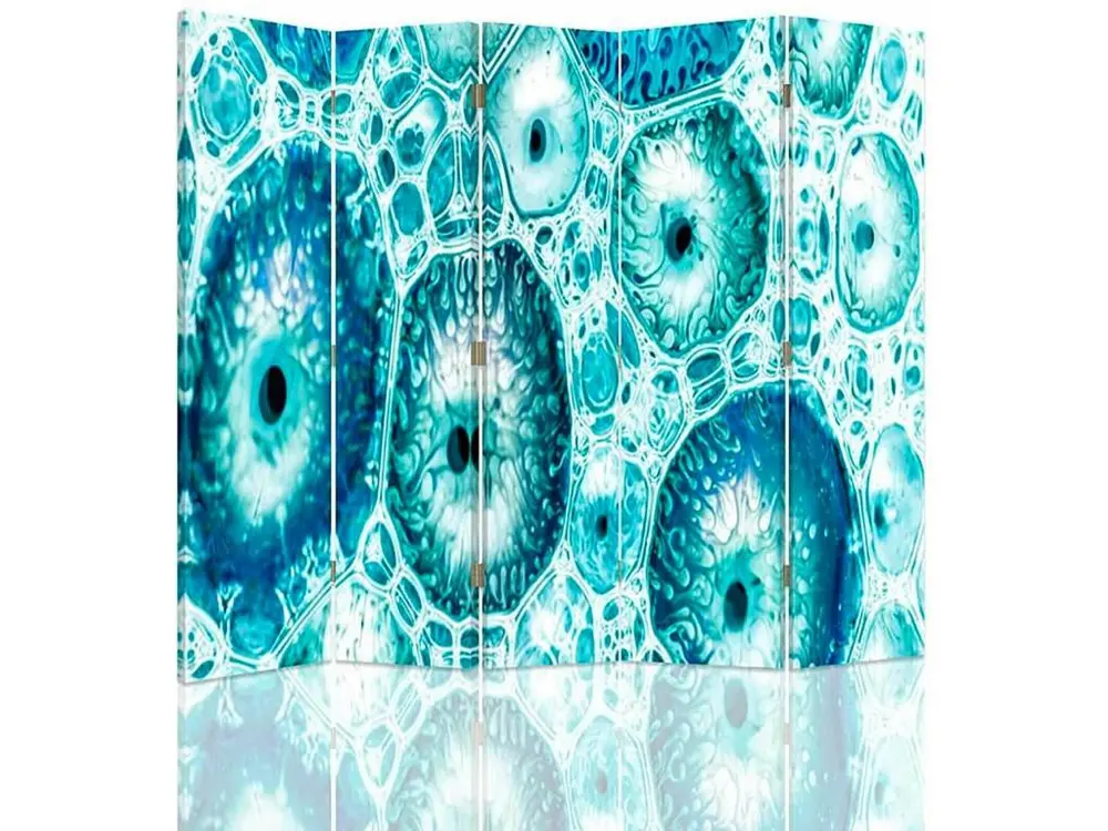 Paravent motif bleu 5 volets - 180 x 180 cm - 2 faces R° V° + rotation 360°