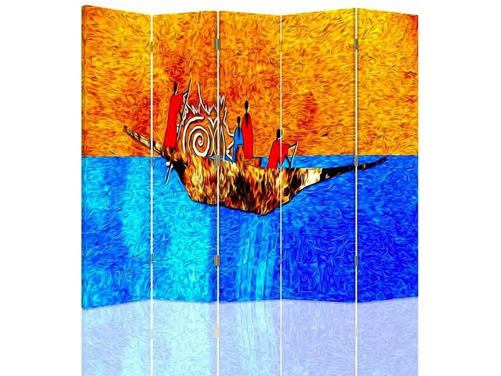 Paravent sur le bateau 5 volets - 180 x 150 cm - 2 faces R° V° + rotation 360°