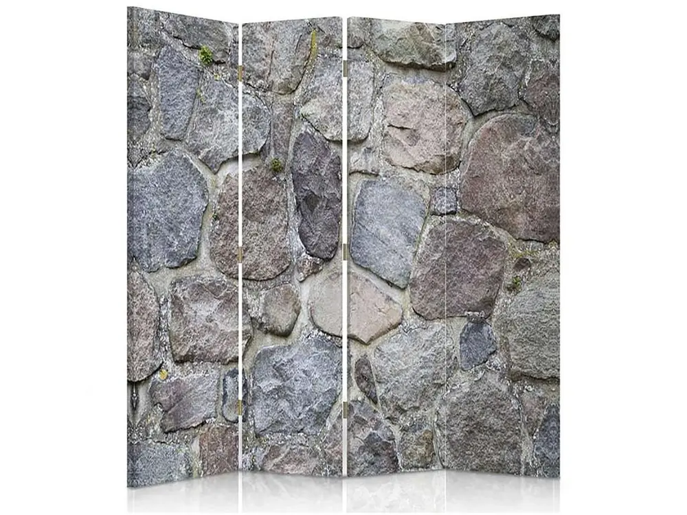 Paravent mur de pierre 4 panneaux 4 volets - 145 x 150 cm - 2 faces R° V° + rotation 360°