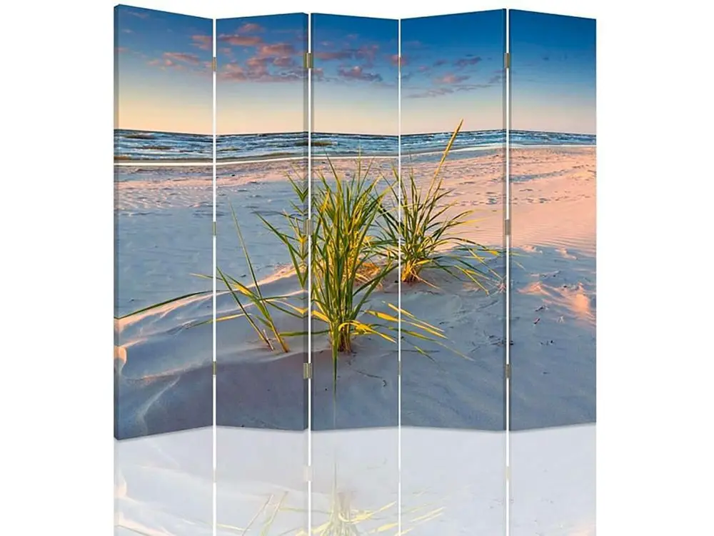 Paravent l'herbe verte sur la plage 5 volets - 180 x 180 cm - 2 faces R° V°