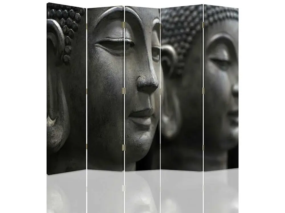 Paravent budda 7 5 volets - 180 x 180 cm - 1 face déco, 1 face noir