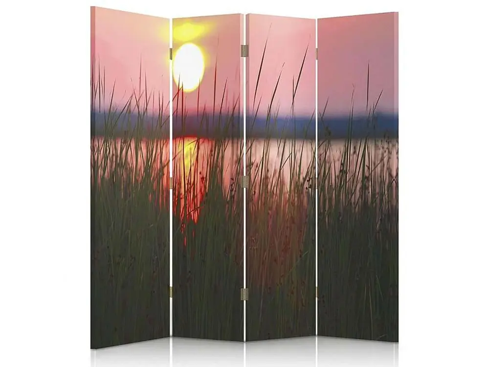 Paravent coucher de soleil sur le lac 4 volets - 145 x 150 cm - 2 faces R° V°