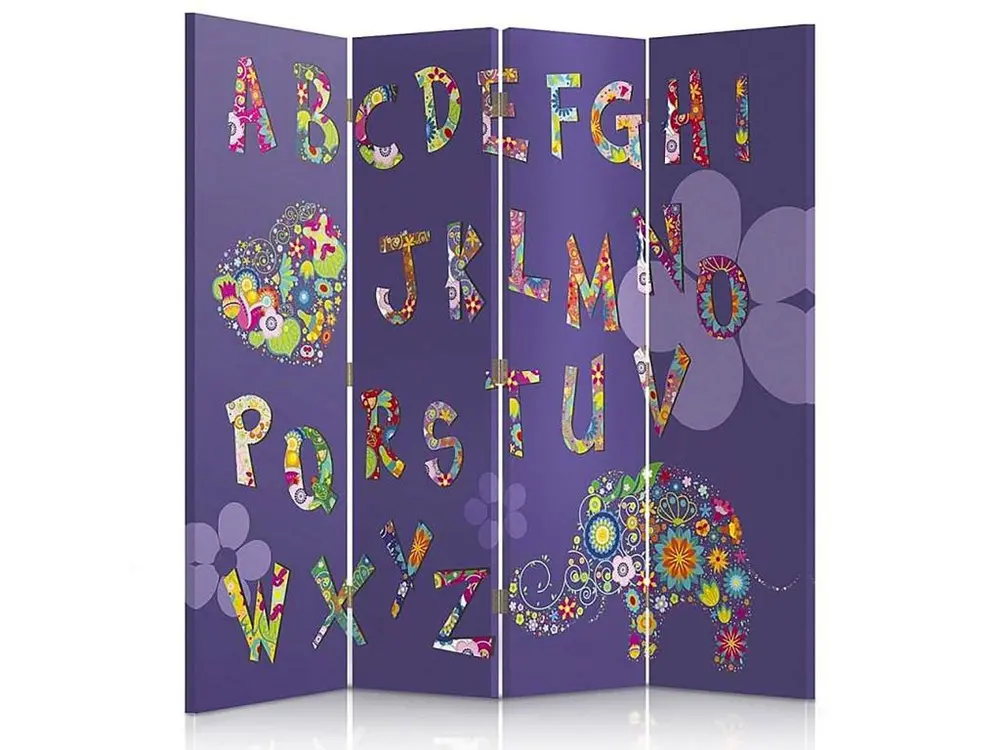 Paravent enfant les alphabets 4 volets - 145 x 150 cm - 2 faces R° V° + rotation 360°