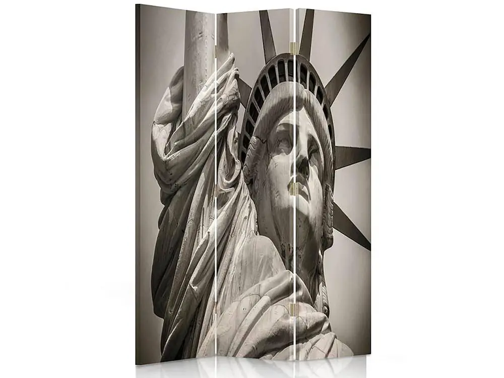 Paravent statue monumentale de la liberté 3 volets - 110 x 180 cm - 2 faces R° V° + rotation 360°