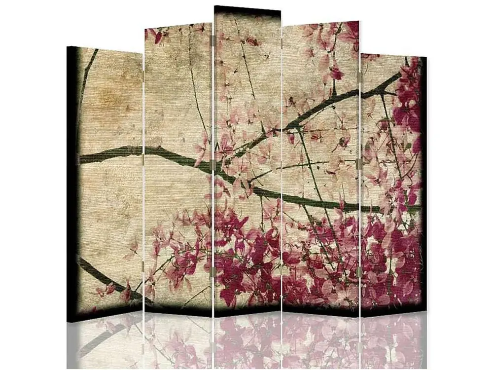 Paravent branche fleurie 8 5 volets - 180 x 180 cm - 2 faces R° V° + rotation 360°