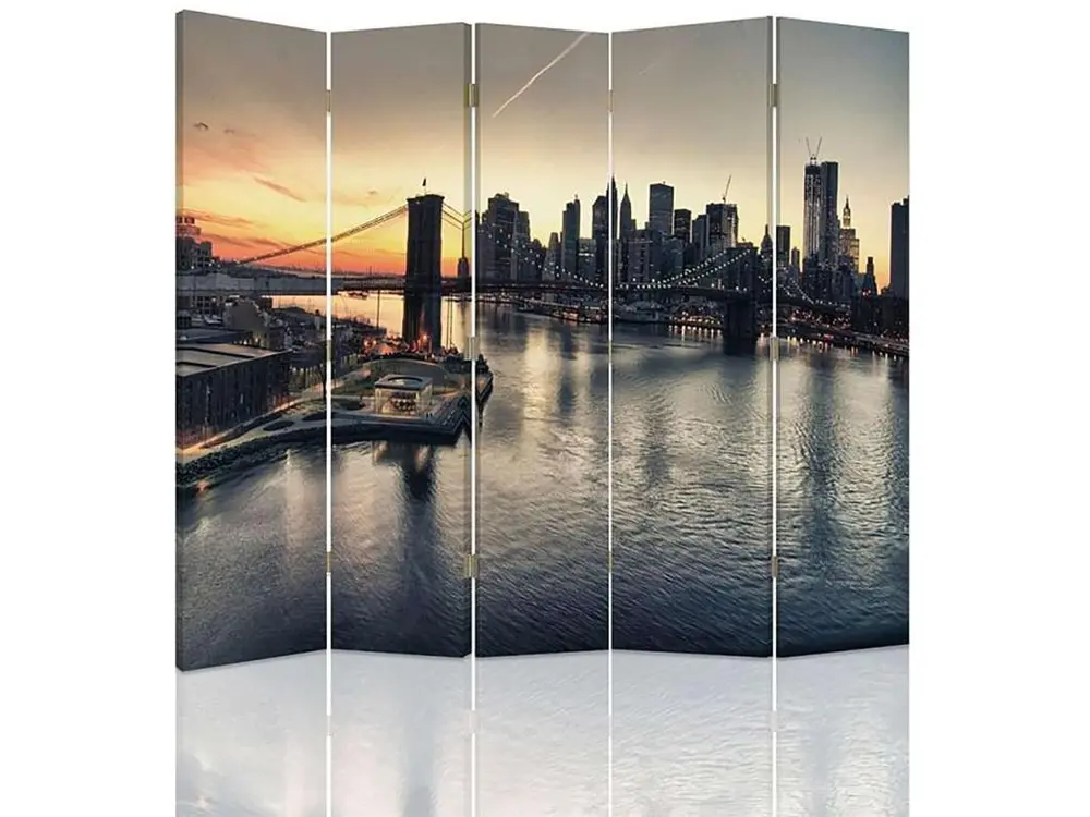 Paravent le pont de brooklyn à new york 5 volets - 180 x 150 cm - 2 faces R° V° + rotation 360°