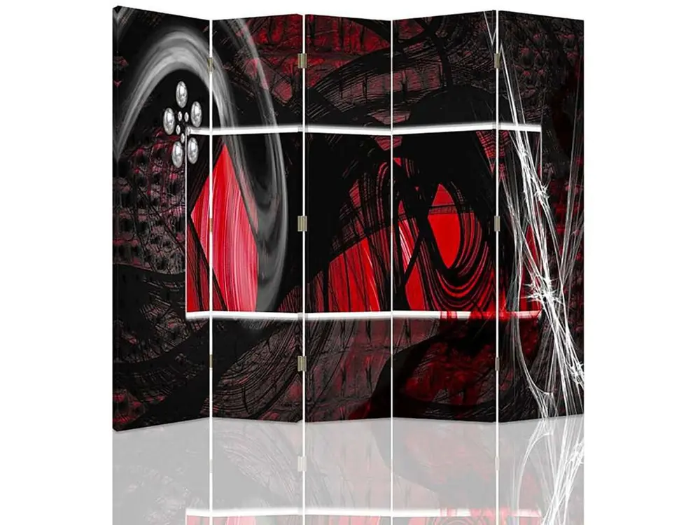 Paravent intérieur abstraction rouge 5 volets - 180 x 180 cm - 2 faces R° V° + rotation 360°