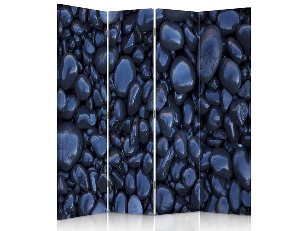 Paravent de pierres noires 4 volets - 145 x 180 cm - 2 faces R° V°