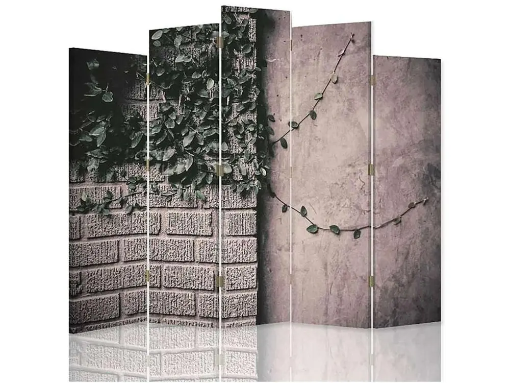 Paravent plantes sur le mur 5 volets - 180 x 180 cm - 2 faces R° V° + rotation 360°