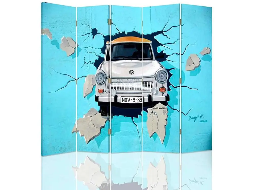 Paravent trabant une voiture 5 volets - 180 x 180 cm - 1 face déco, 1 face noir