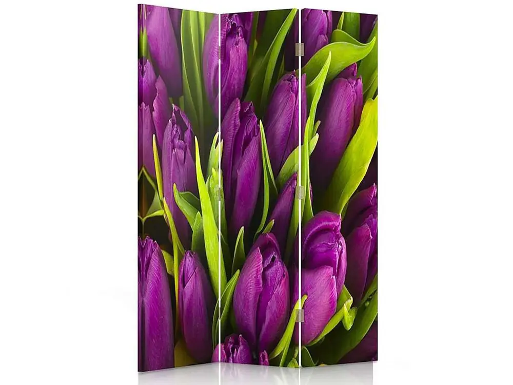 Paravent tulipes rouge foncé 3 volets - 110 x 180 cm - 2 faces R° V° + rotation 360°