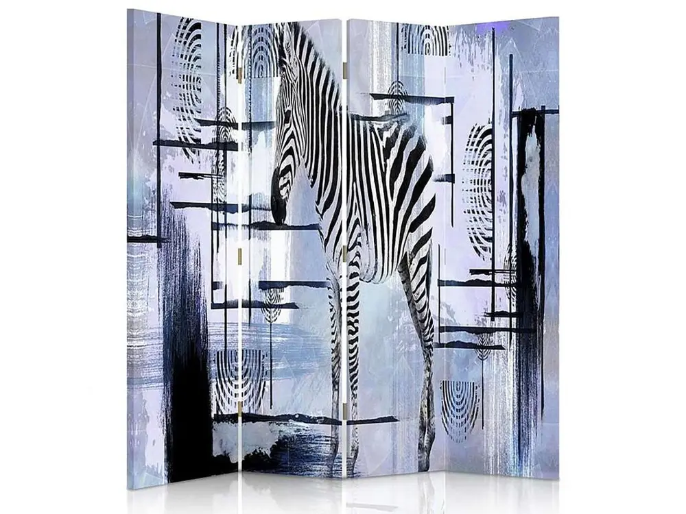 Paravent dans l'abstrait zebra 4 volets - 145 x 150 cm - 2 faces R° V° + rotation 360°