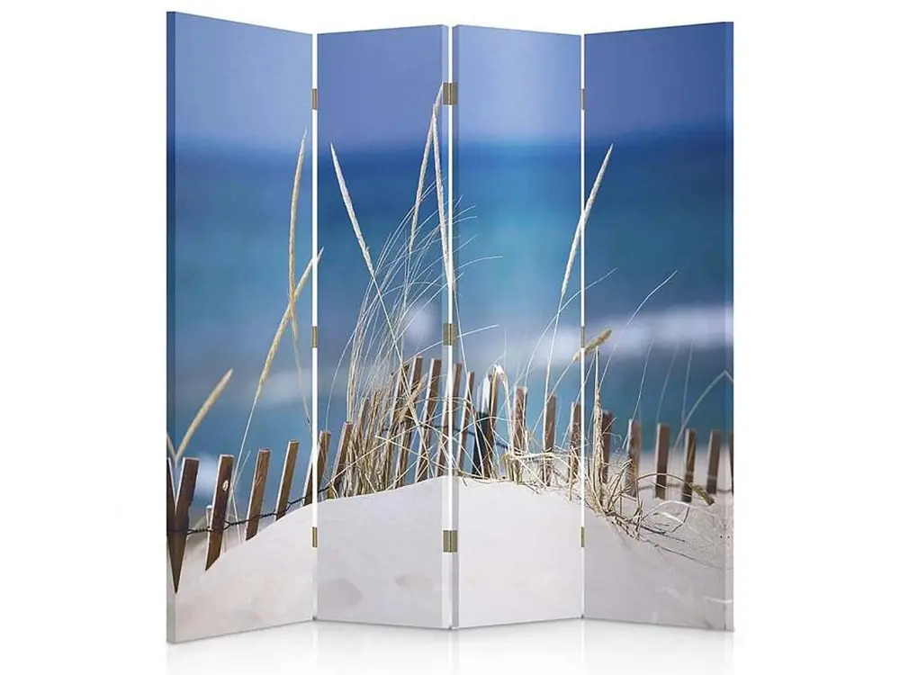 Paravent de plage 4 volets - 145 x 150 cm - 1 face déco, 1 face noir