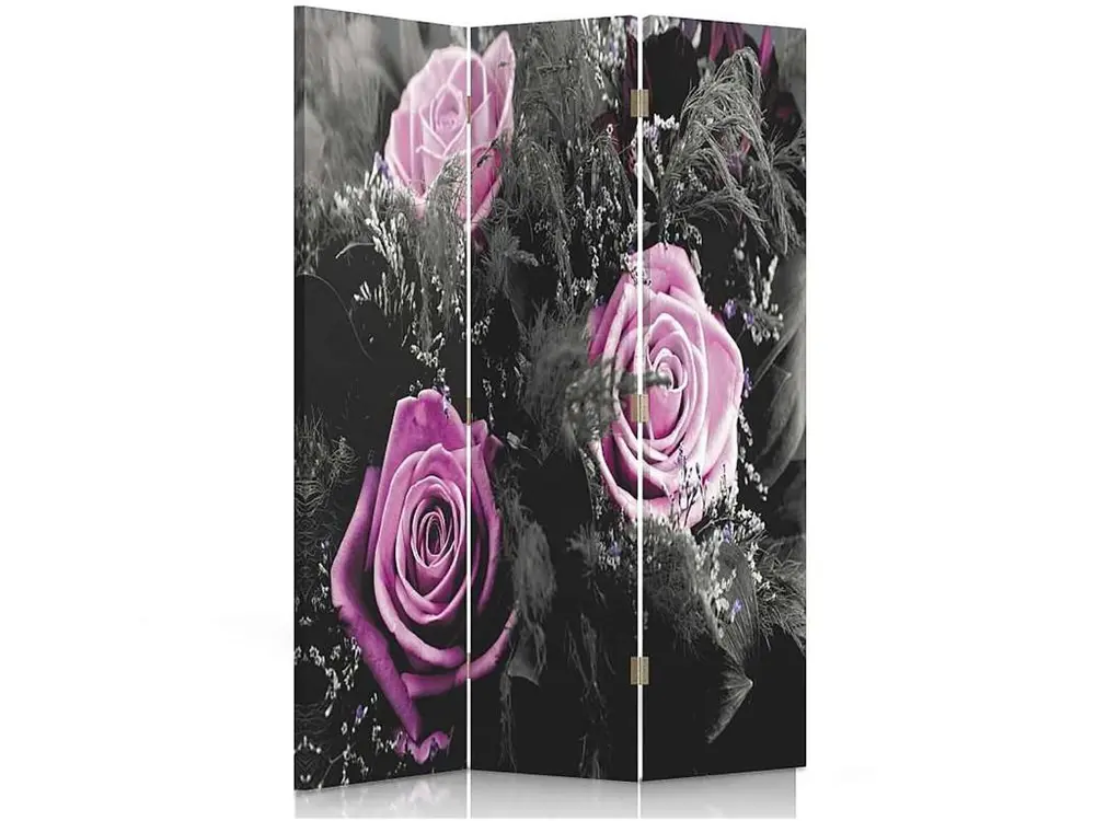 Paravent roses 3 volets - 110 x 180 cm - 1 face déco, 1 face noir