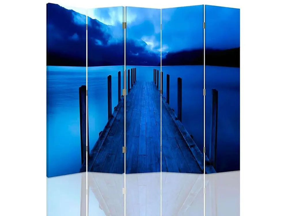 Paravent pont bleu 5 volets - 180 x 180 cm - 2 faces R° V° + rotation 360°