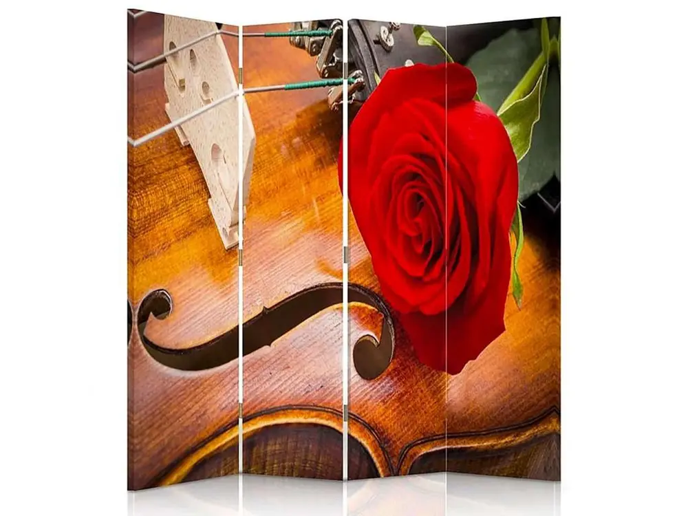 Paravent rose au violon 2 4 volets - 145 x 150 cm - 1 face déco, 1 face noir