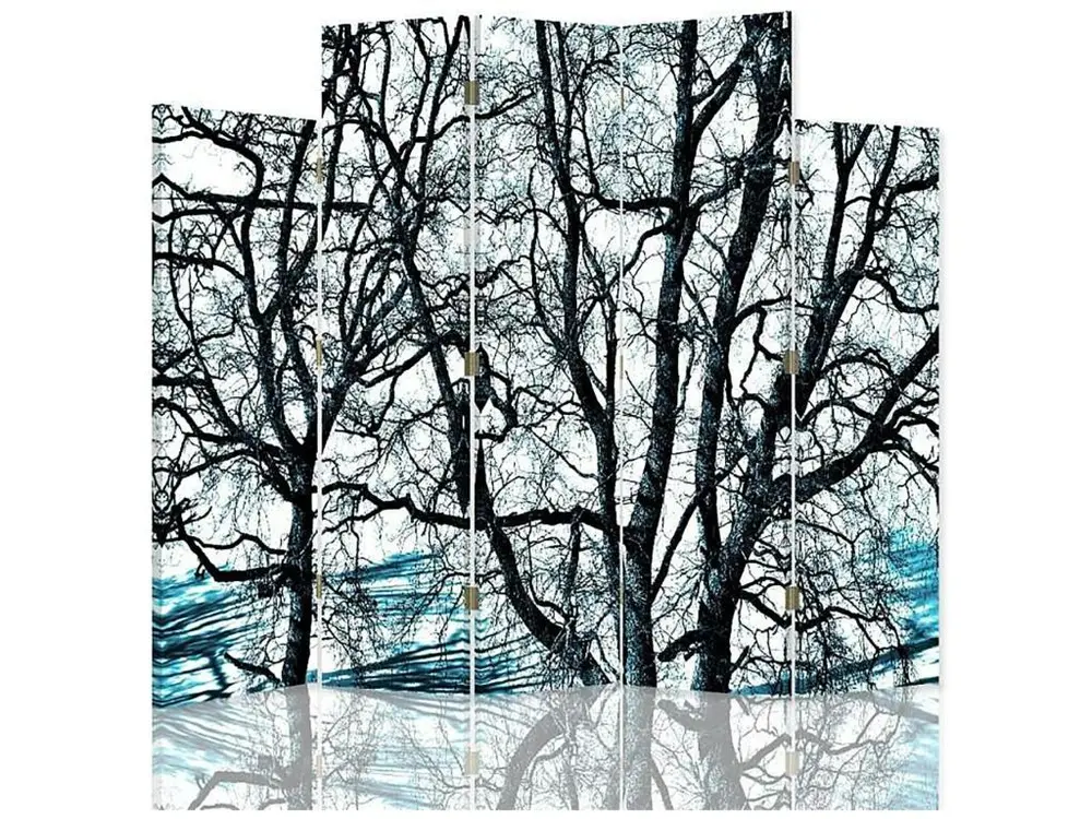 Paravent les branches d'arbres 1 5 volets - 180 x 180 cm - 1 face déco, 1 face noir