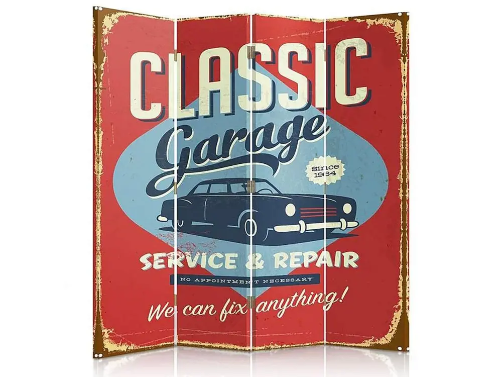 Paravent garage classique 4 volets - 145 x 150 cm - 1 face déco, 1 face noir