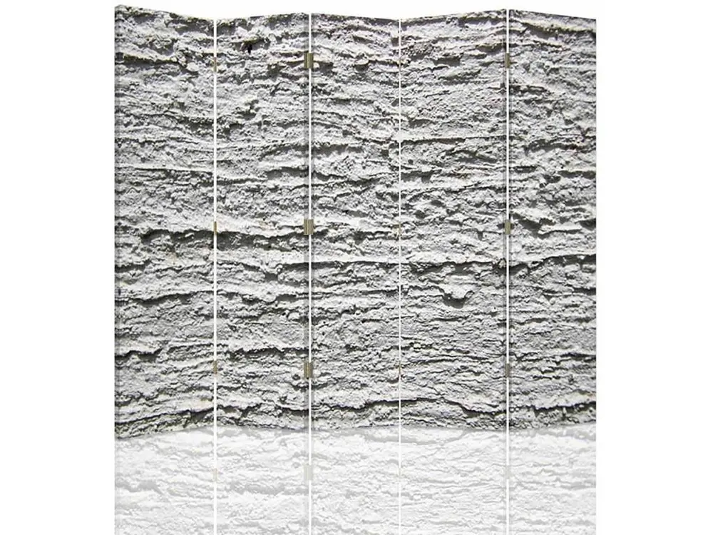 Paravent le plâtre gris 5 volets - 180 x 180 cm - 1 face déco, 1 face noir