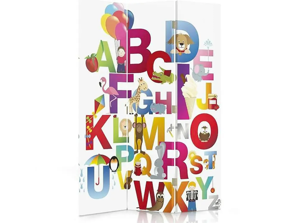 Paravent enfant alphabet 2 3 volets - 110 x 150 cm - 2 faces R° V°