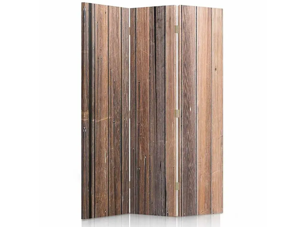 Paravent planches en bois 3 volets - 110 x 180 cm - 2 faces R° V° + rotation 360°