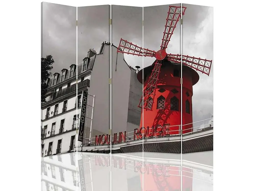 Paravent moulin rouge 5 volets - 180 x 150 cm - 2 faces R° V°