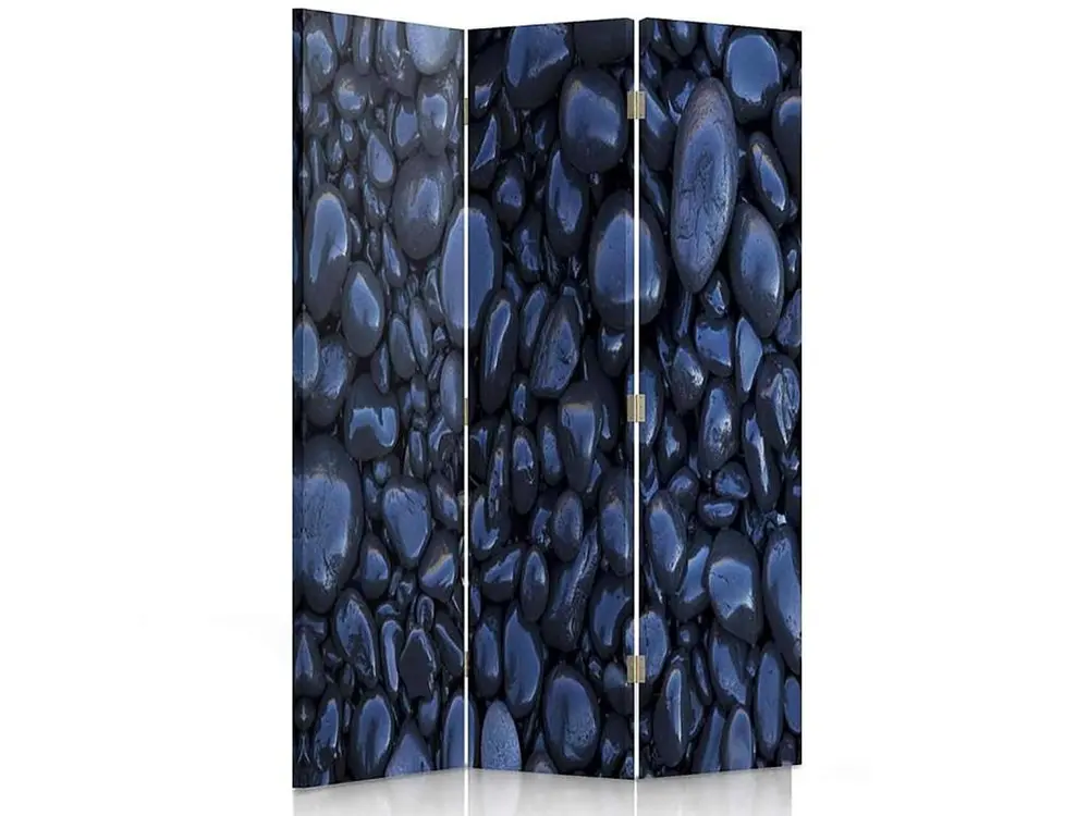 Paravent pierres noires 3 volets - 110 x 150 cm - 2 faces R° V° + rotation 360°