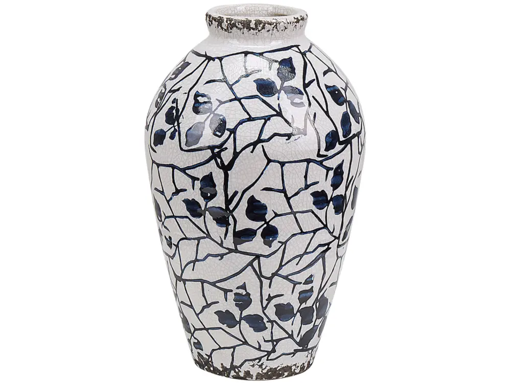 Vase à fleurs décoratif blanc et bleu marine 20 cm MALLIA