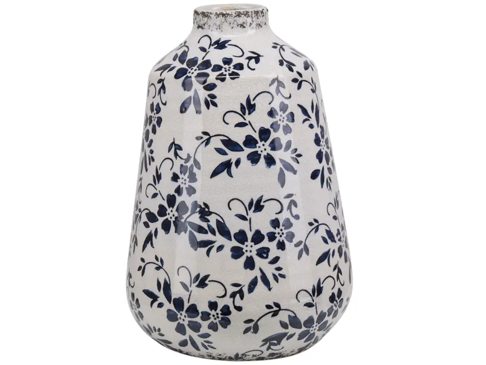 Vase à fleurs décoratif blanc et bleu marine 25 cm MARONEIA