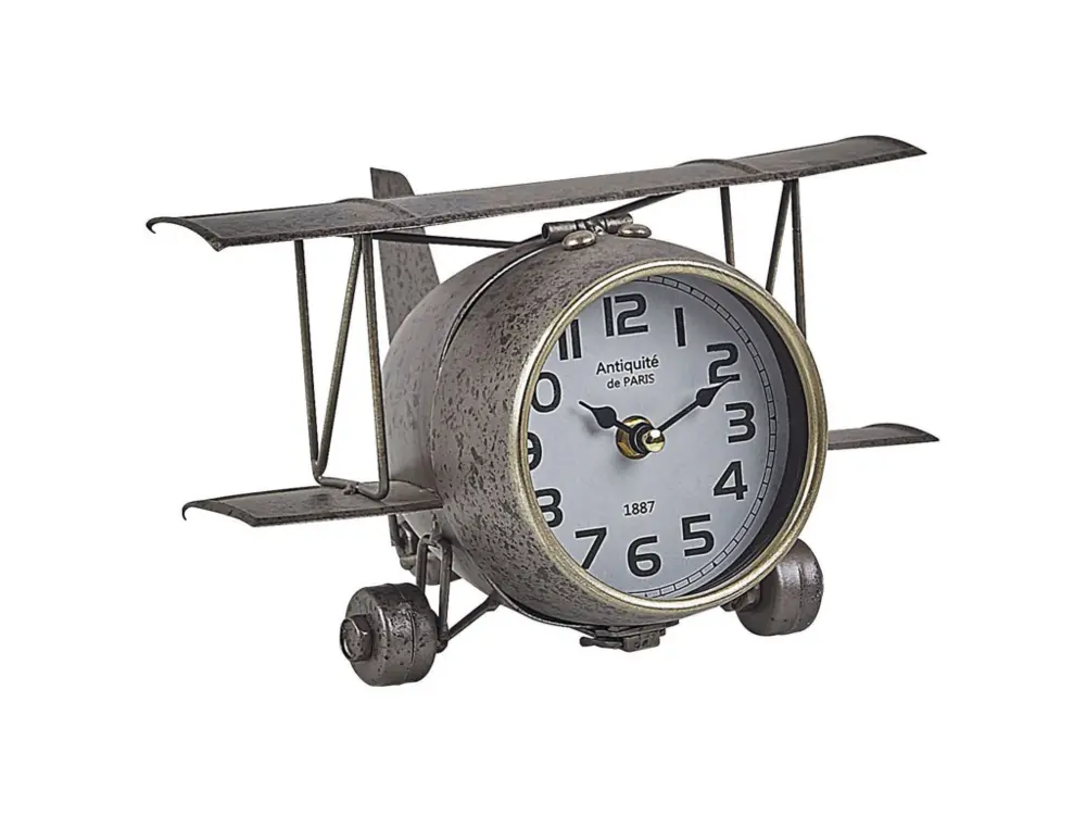 Horloge de table avion argenté 15 cm STANS